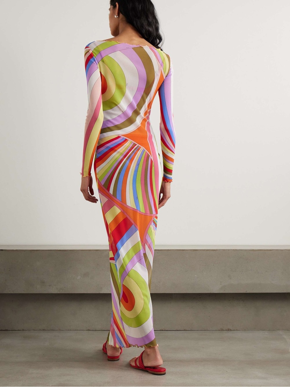 Emilio Pucci Multicolor Spiral & Stripe Long-Sleeve Maxi Dress